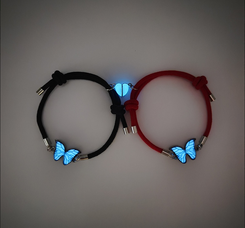 Couples Bracelets Night Light Butterfly Alloy Heart Magnetic Night Glow Handmade