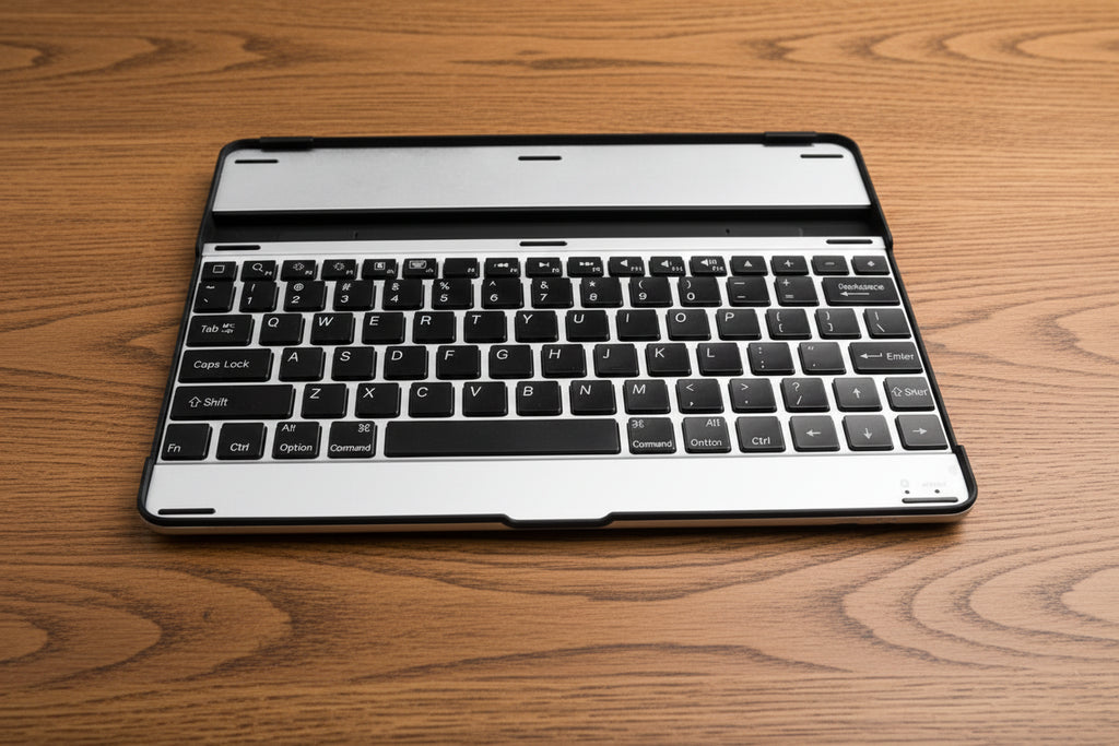 Silver And Black Aluminum Alloy Wireless Keyboard Tablet Cover