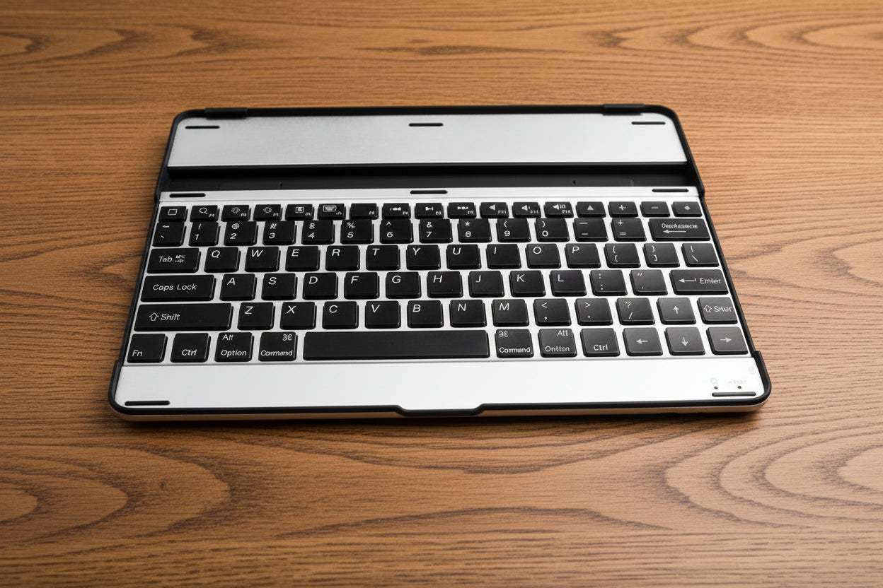 Silver And Black Aluminum Alloy Wireless Keyboard Tablet Cover