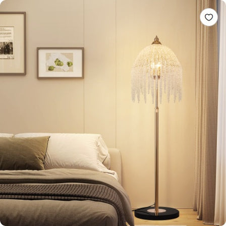 3-Light Elegant Crystal Floor Lamp Vintage Waterfall Design With Cascading Crystal Beads And Marble Texture Base For Living Room, Bedroom, Or Office Decor  Bulb Not Included