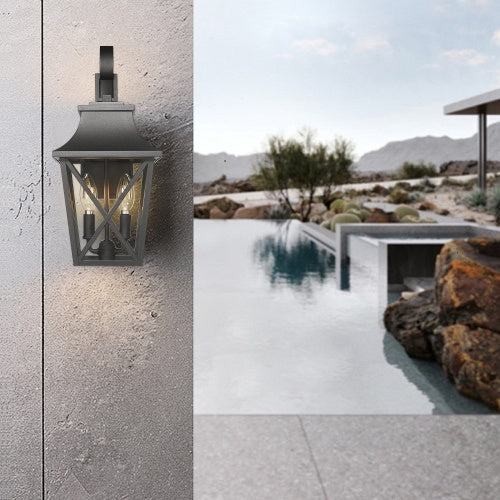 Black Outdoor Wall Light 2 Lights, Large Outdoor Modern Wall Light Fixtures