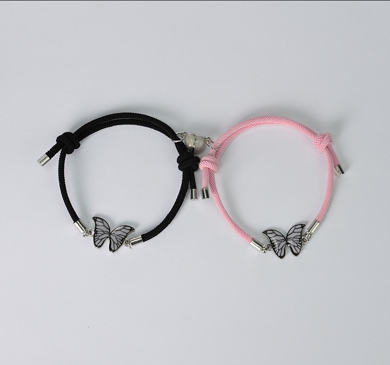 Couples Bracelets Night Light Butterfly Alloy Heart Magnetic Night Glow Handmade
