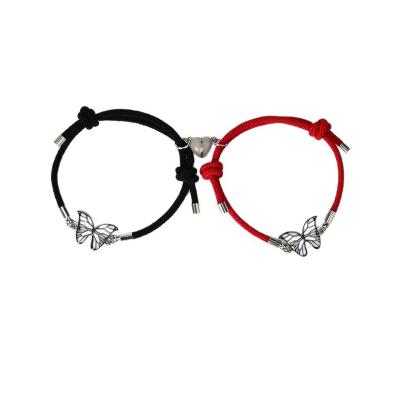 Couples Bracelets Night Light Butterfly Alloy Heart Magnetic Night Glow Handmade