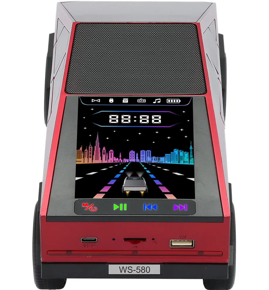 WS-580 New Cybertruck Car Shaped Wireless Bluetooth Speakers with TF USB FM TWS Selfie LED Colorful Light Type C Charging