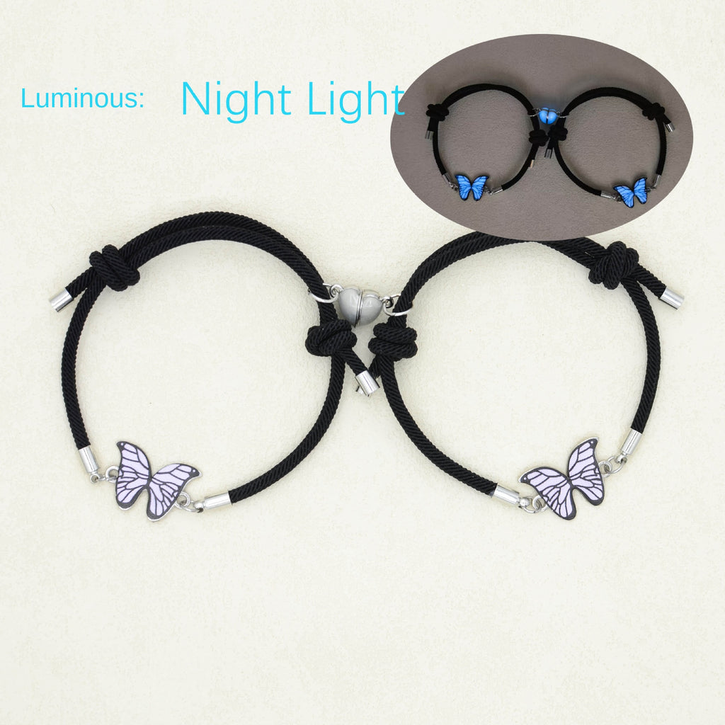 Couples Bracelets Night Light Butterfly Alloy Heart Magnetic Night Glow Handmade