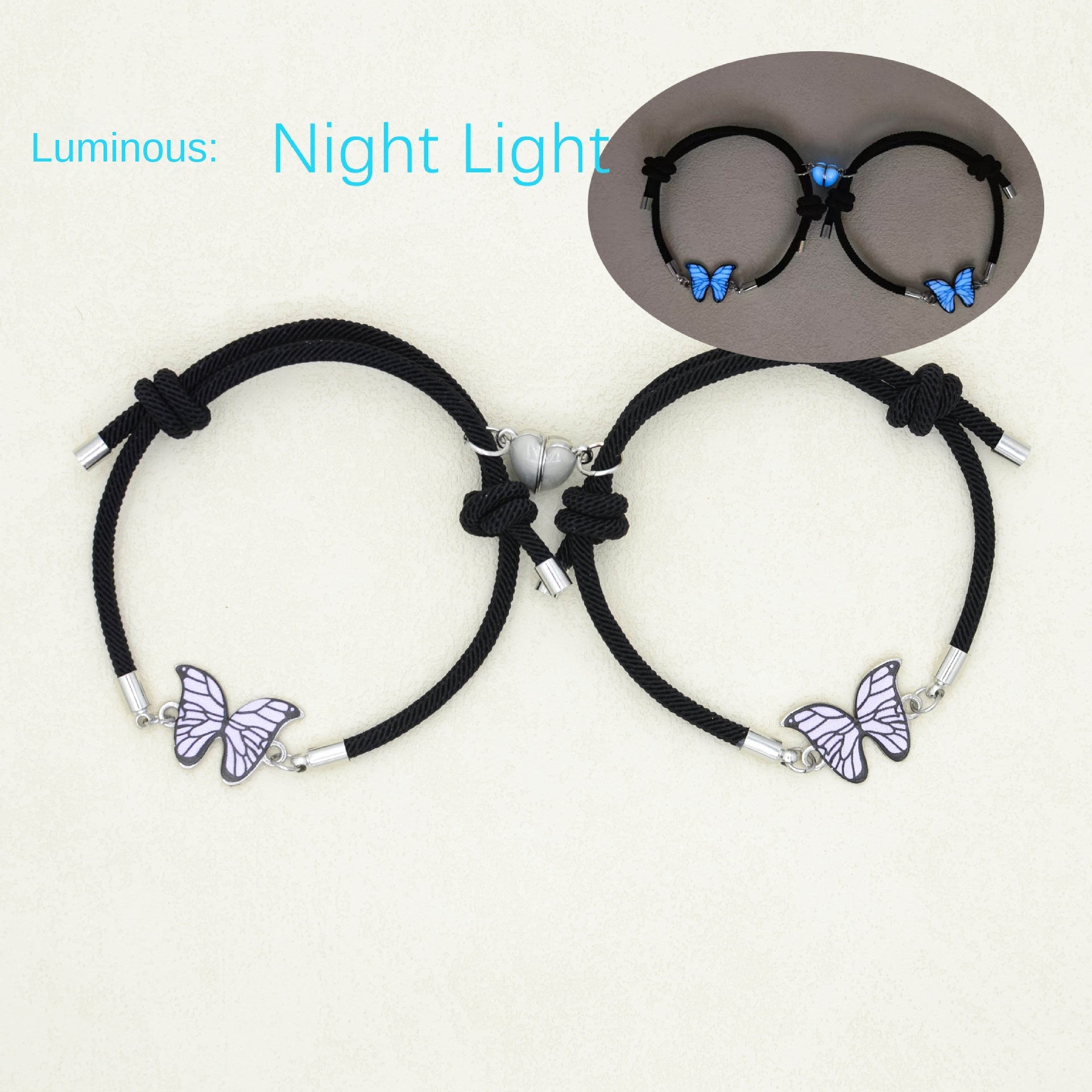 Couples Bracelets Night Light Butterfly Alloy Heart Magnetic Night Glow Handmade