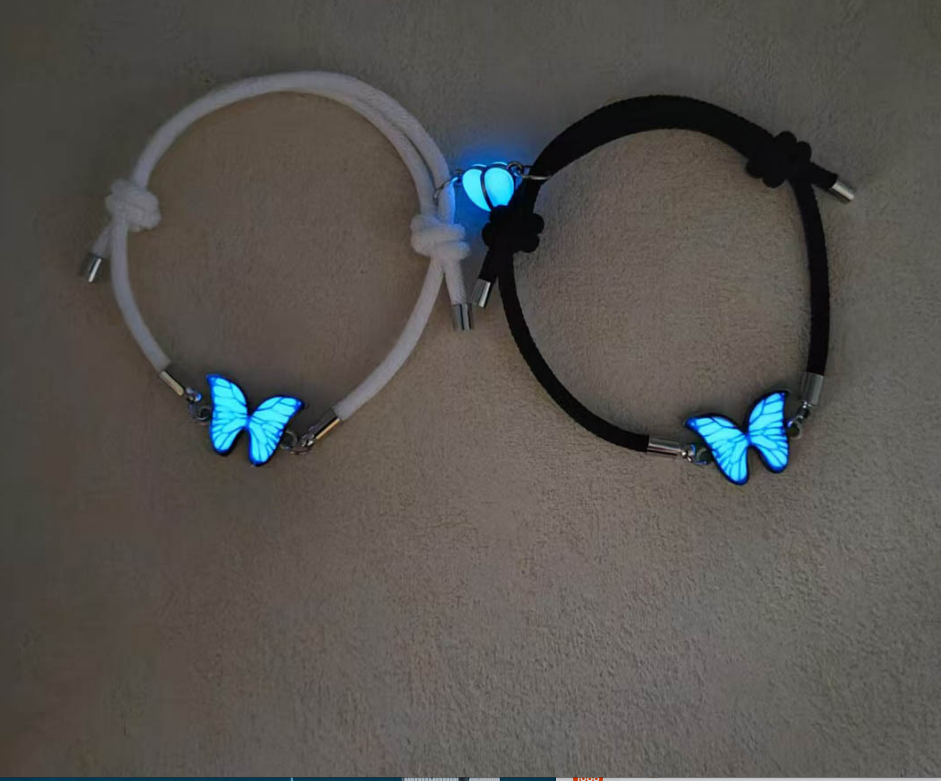 Couples Bracelets Night Light Butterfly Alloy Heart Magnetic Night Glow Handmade