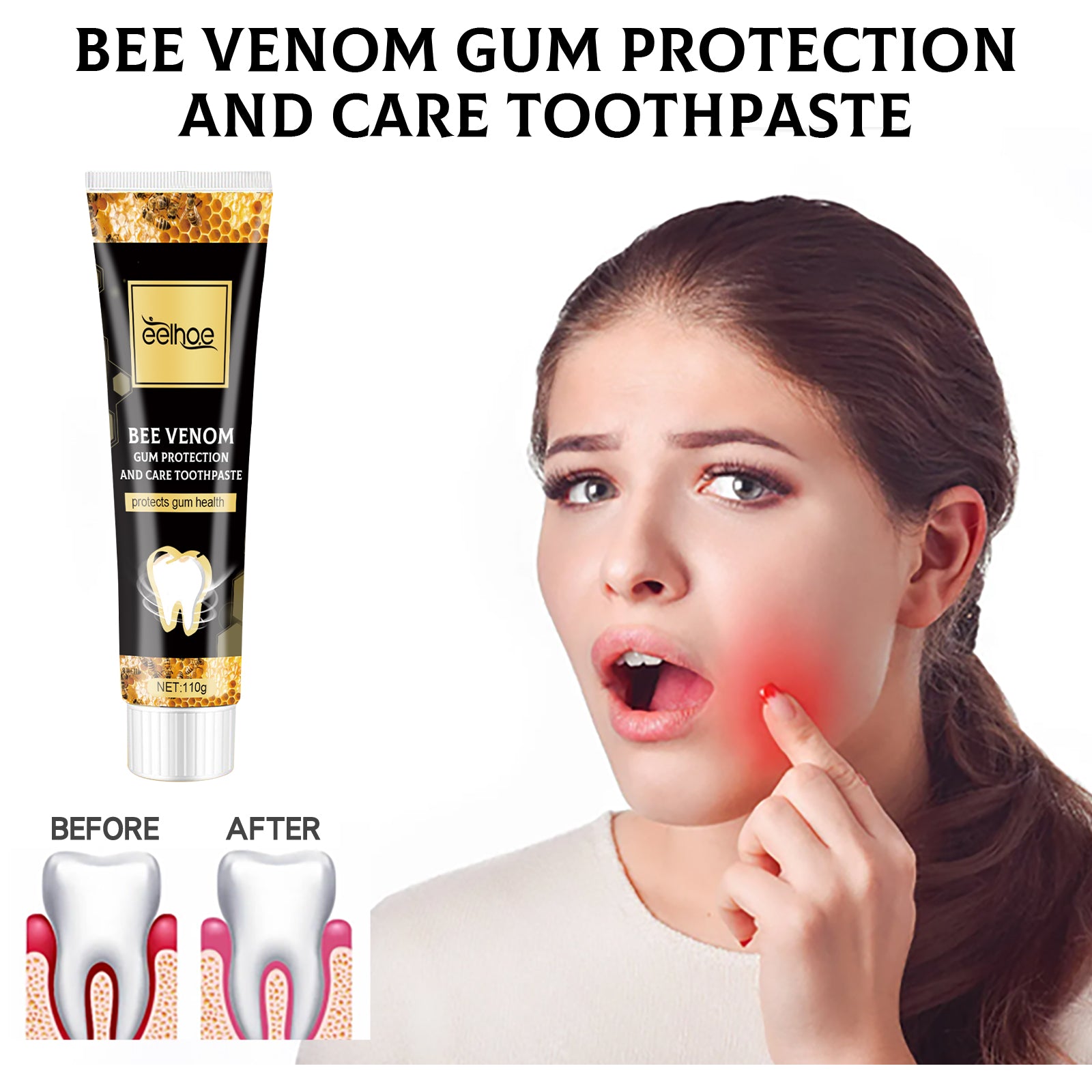 Bee Venom Gingival Toothpaste, Cleaning Stains Breath Fresh Whitening Toothpaste