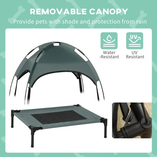 PawHut Elevated Portable Dog Cot Pet Bed With UV Protection Canopy Shade, 24 Inch, Gray