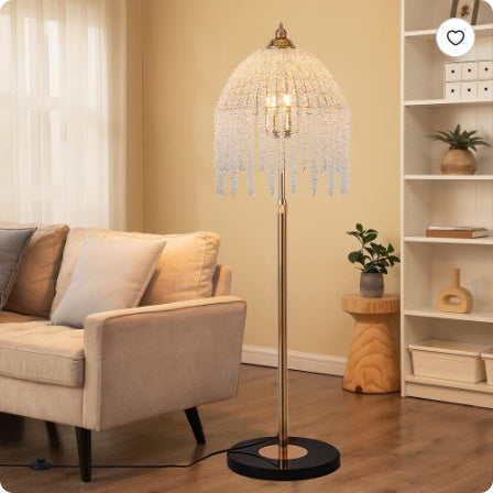 3-Light Elegant Crystal Floor Lamp Vintage Waterfall Design With Cascading Crystal Beads And Marble Texture Base For Living Room, Bedroom, Or Office Decor  Bulb Not Included