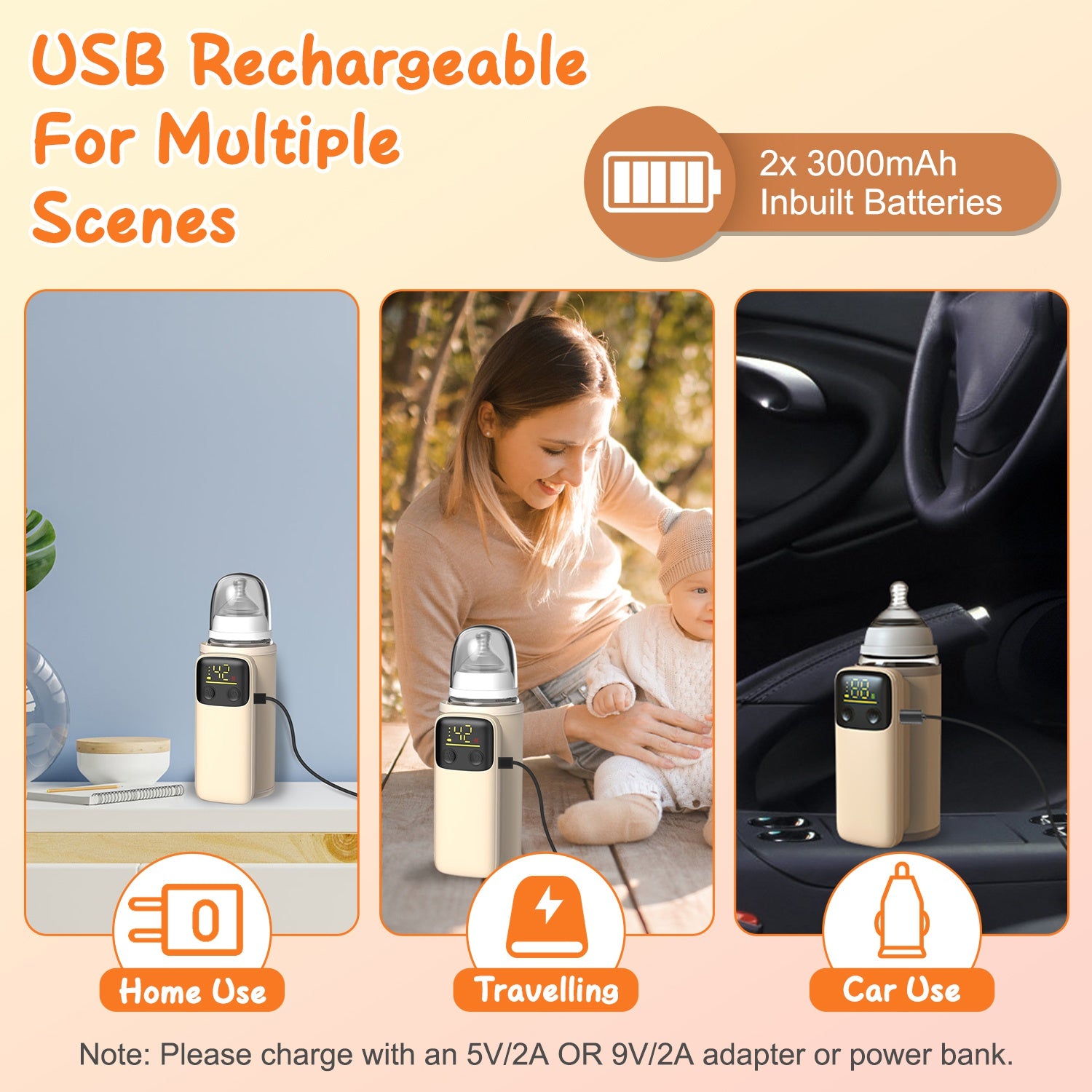 1Pc Portable Bottle Warmer With Night Light On The Go Baby Milk Warmer Milk Formula Warmer For Home Travel With 6 Heating Levels