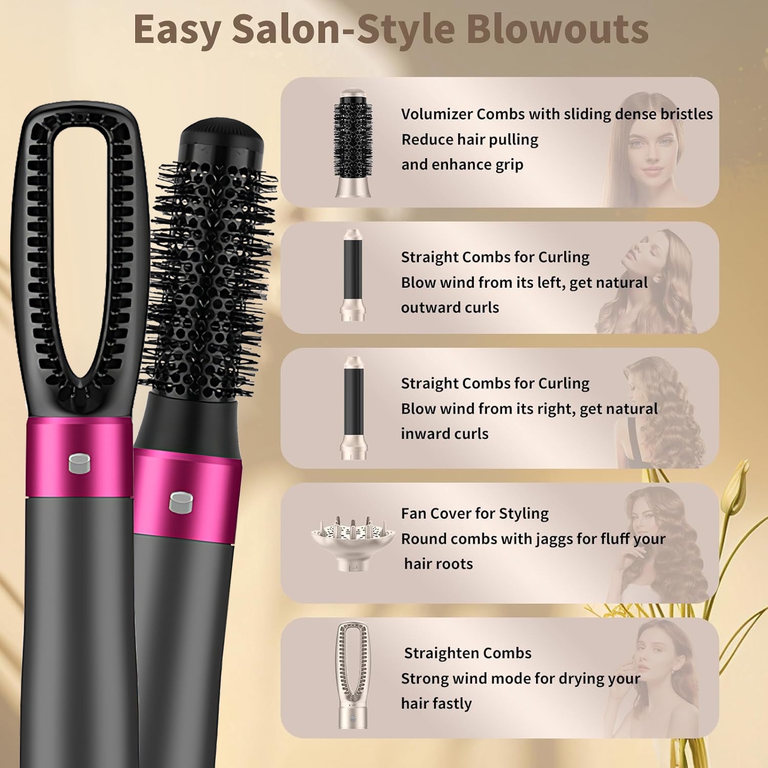 5 In 1 Hair Dryer  For Drying, Straightening, Volumizing, Curling And Styling Hair